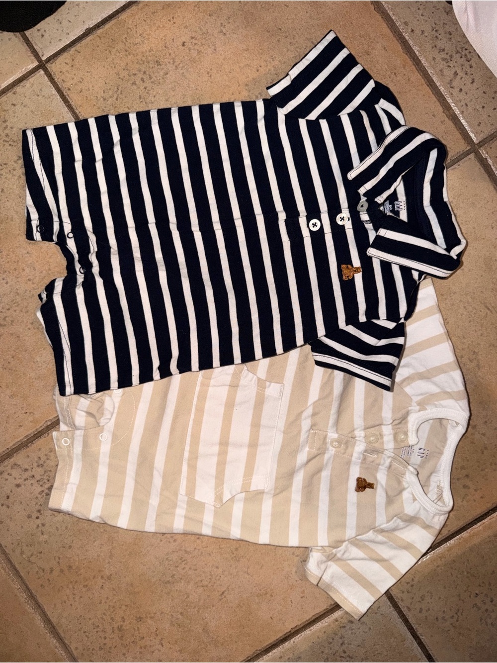 GAP Striped Polo Romper - Navy & White / Cream & White - Kids 3-6 MONTHS